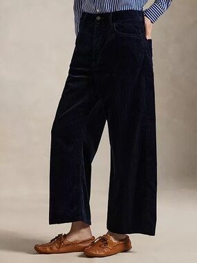 $ 298 Polo Ralph Lauren Corduroy Wide-Leg Cropped Pant Navy Size 8